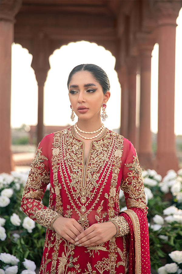 Red Embellished Net Organza Salwar Kameez (3-Piece) - Image 4