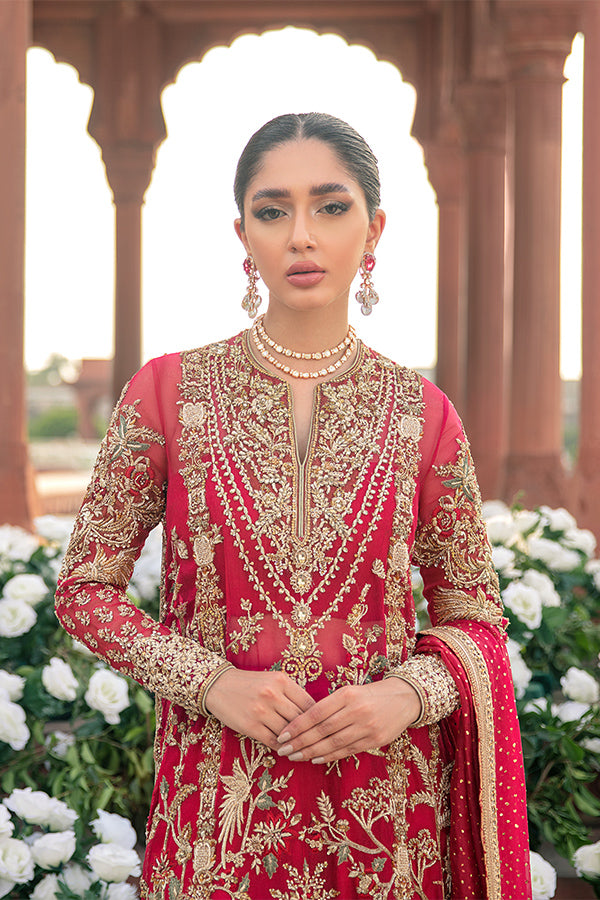 Red Embellished Net Organza Salwar Kameez (3-Piece) - Image 7