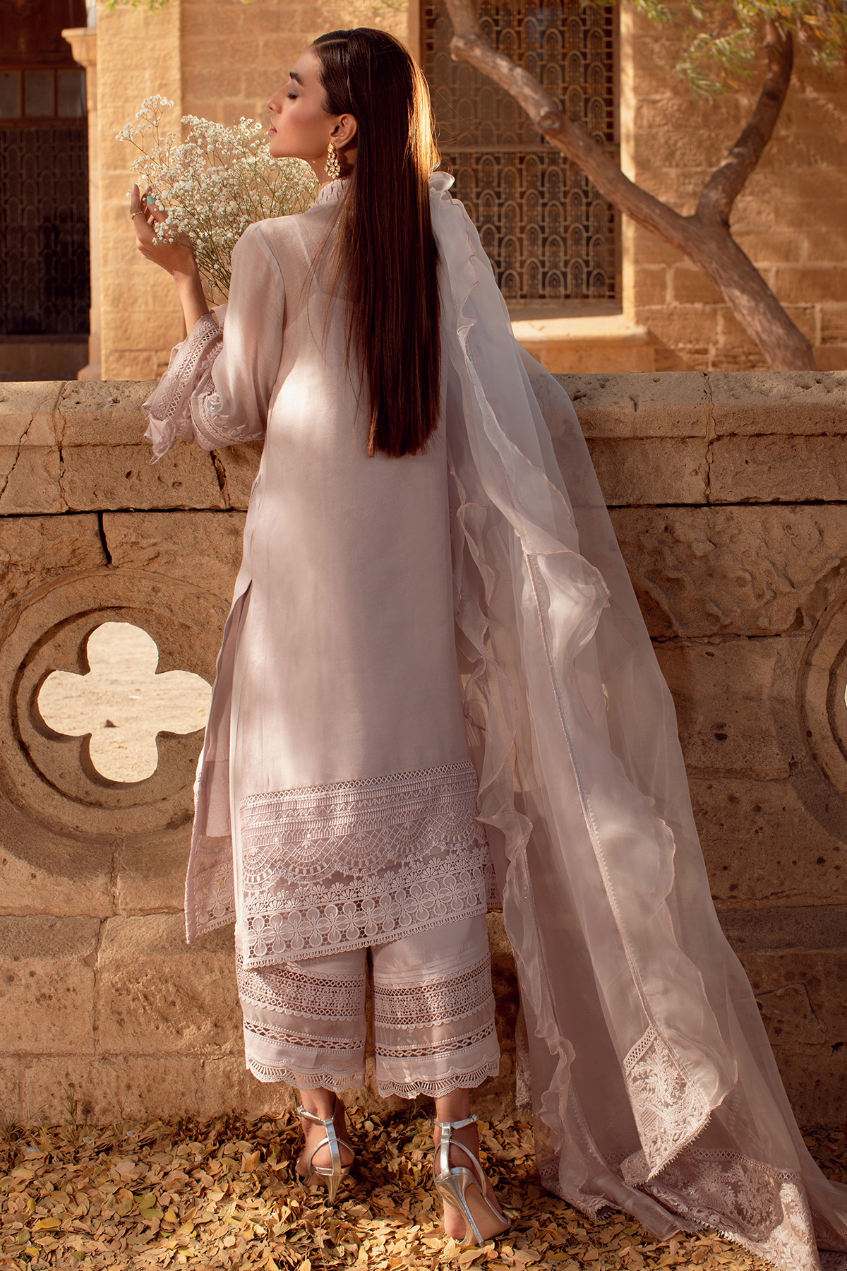 Pakistani Rouge Embroidered Silk Net Salwar Kameez (3-Piece) - Image 10