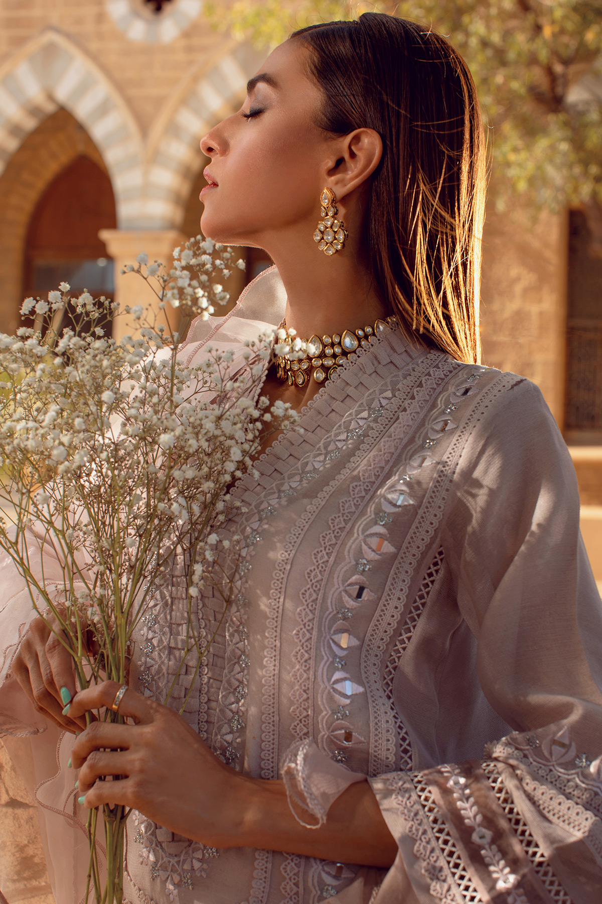 Pakistani Rouge Embroidered Silk Net Salwar Kameez (3-Piece) - Image 9