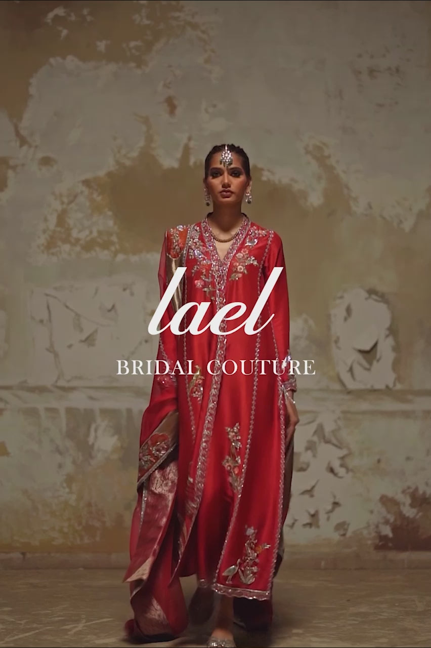 Red Aari & Zardozi Raw Silk Chogha (3-Piece) - Image 9