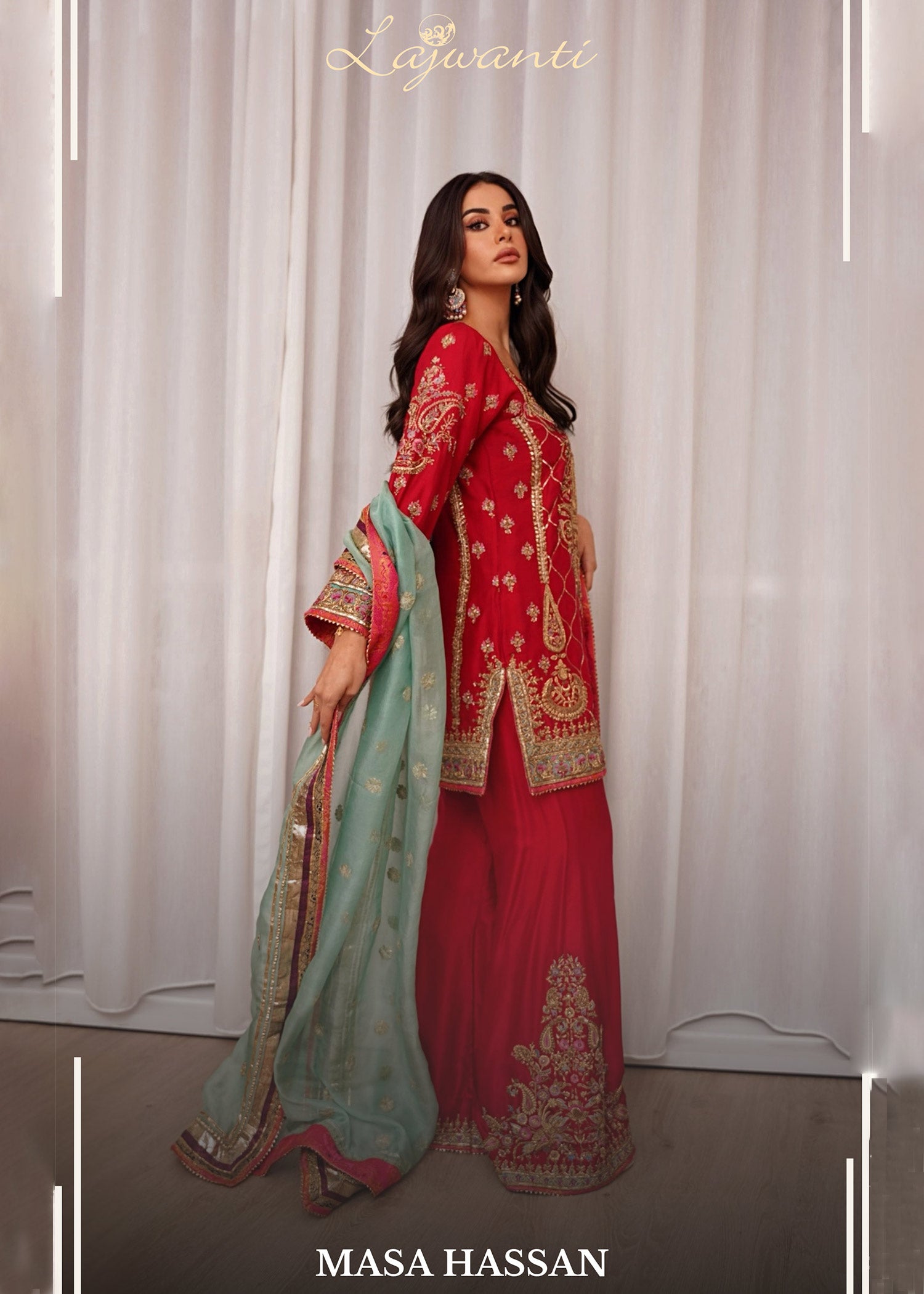 Red Embroidered Raw Silk Salwar Kameez (3-Piece) - Image 3