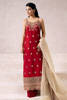 Red Embroidered Raw Silk Slim-Fit Long Shirt (3-Piece) - Image 1