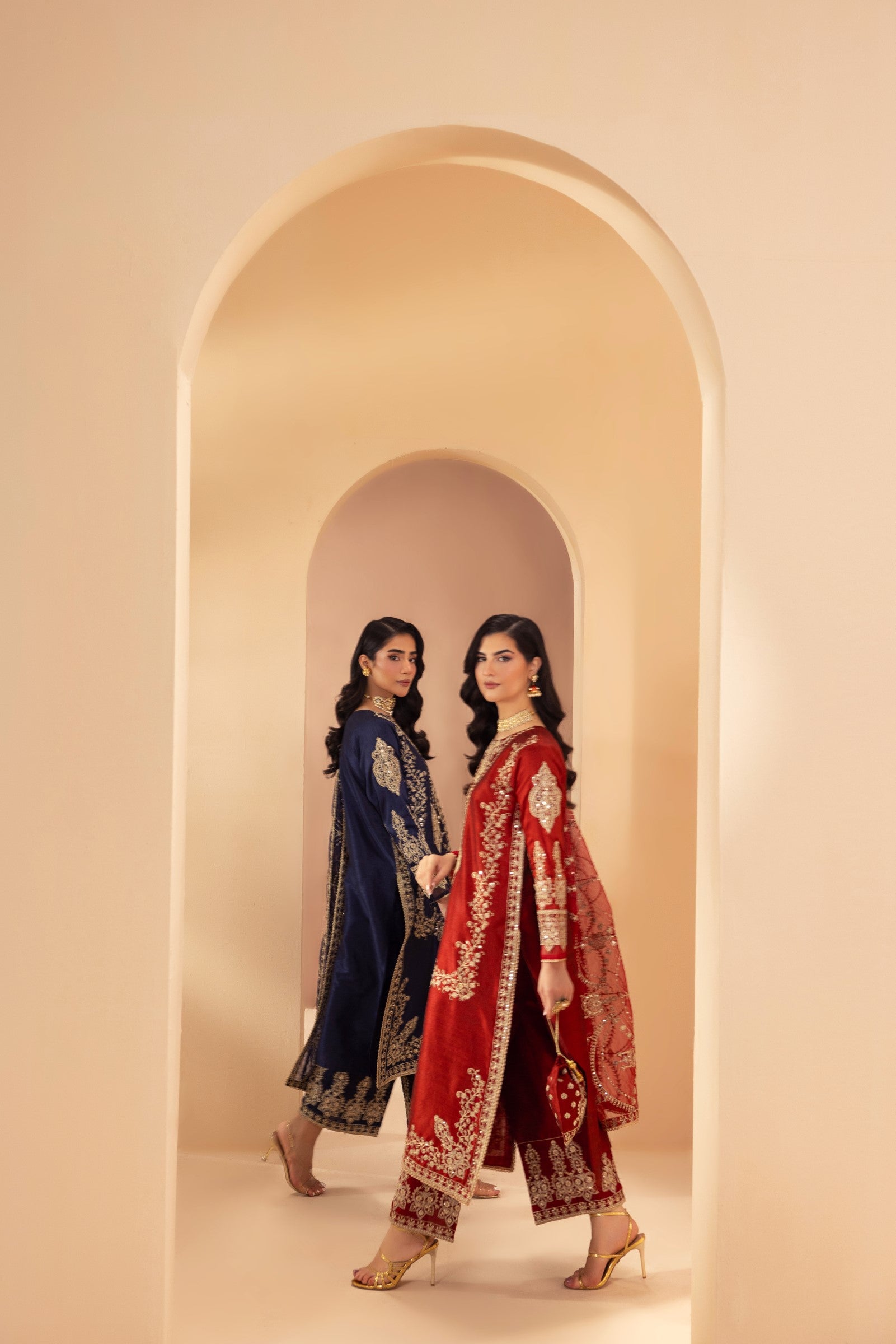 Deep Red Embroidered Raw Silk Salwar Kameez (3-Piece) - Image 13