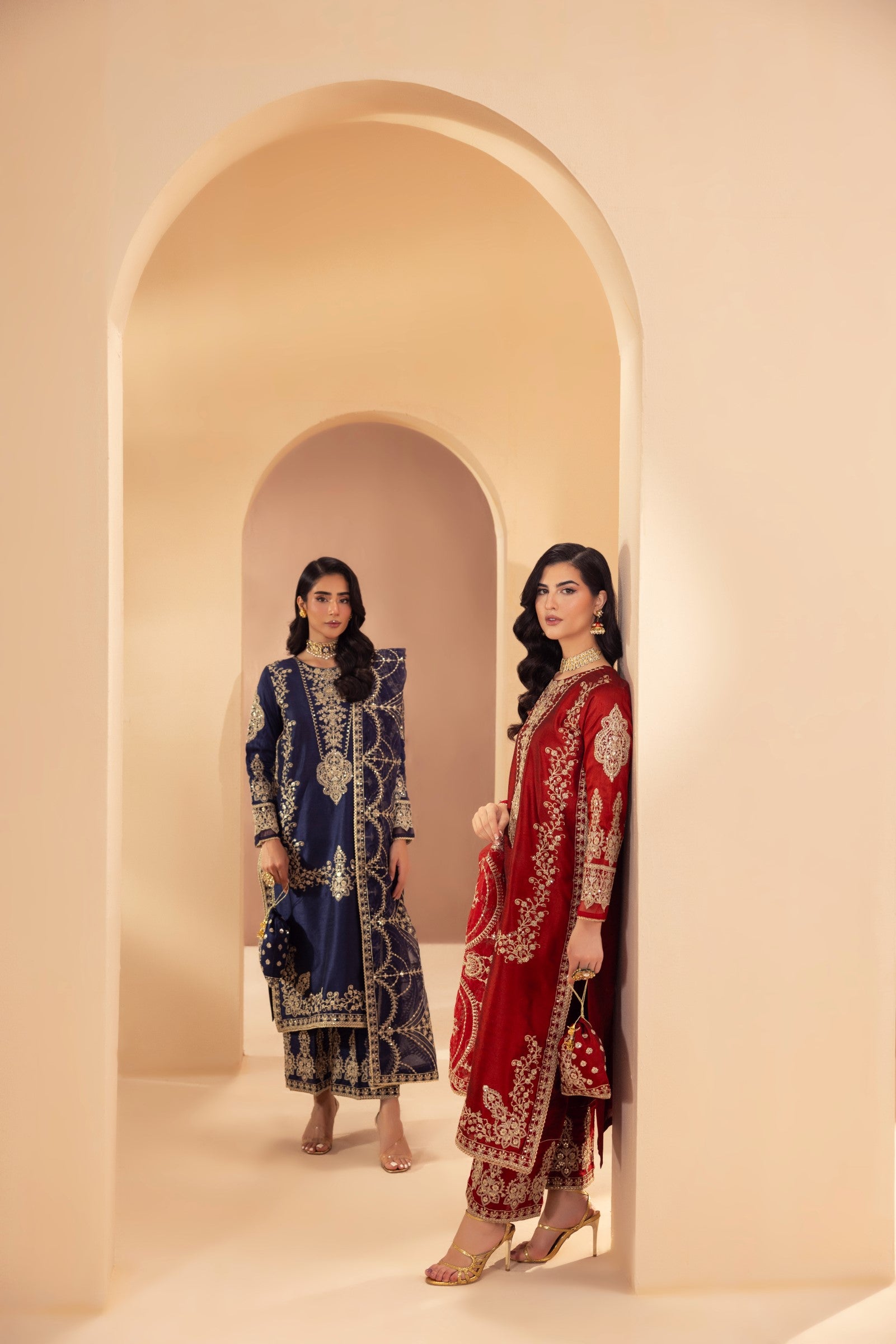 Deep Red Embroidered Raw Silk Salwar Kameez (3-Piece) - Image 14