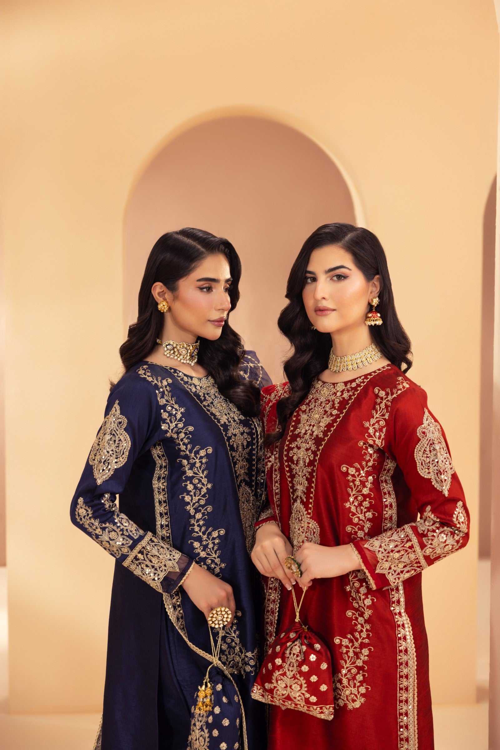 Deep Red Embroidered Raw Silk Salwar Kameez (3-Piece) - Image 19