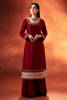 Pakistani Deep Red Hand Embellished Raw Silk Salwar Kameez (3-Piece) - Image 3