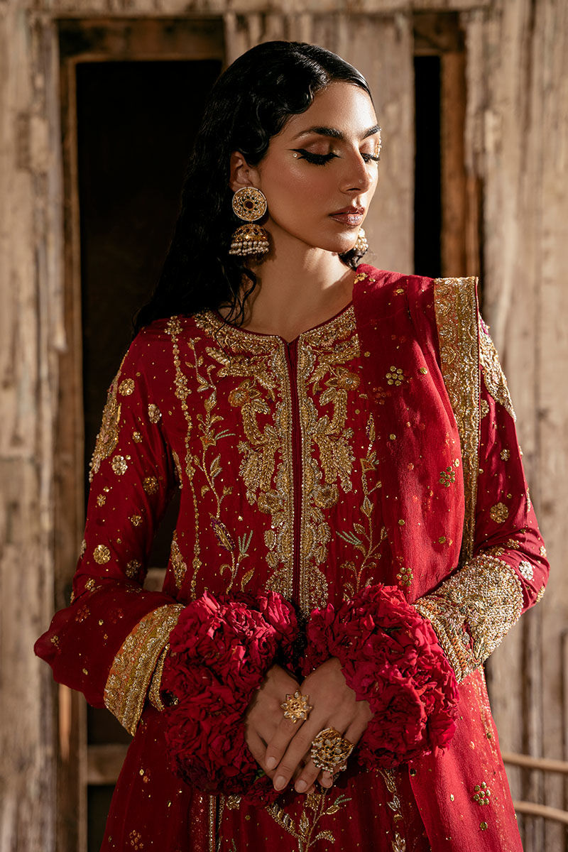 Deep Red Handworked Raw Silk Salwar Kameez (3-Piece) - Image 2