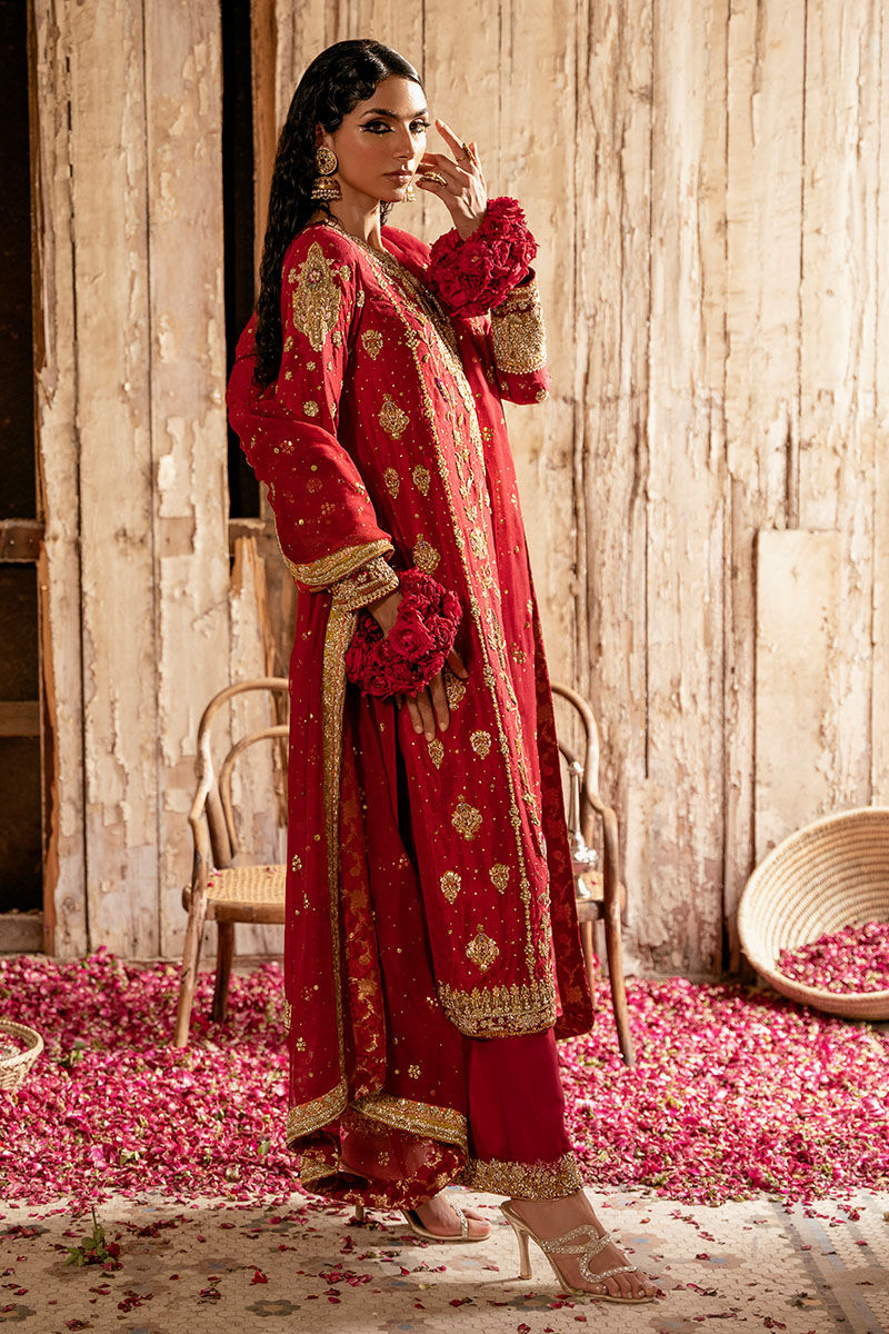 Deep Red Handworked Raw Silk Salwar Kameez (3-Piece) - Image 3