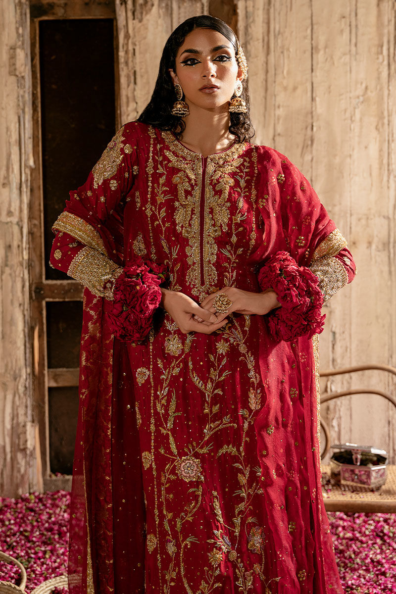 Deep Red Handworked Raw Silk Salwar Kameez (3-Piece) - Image 6
