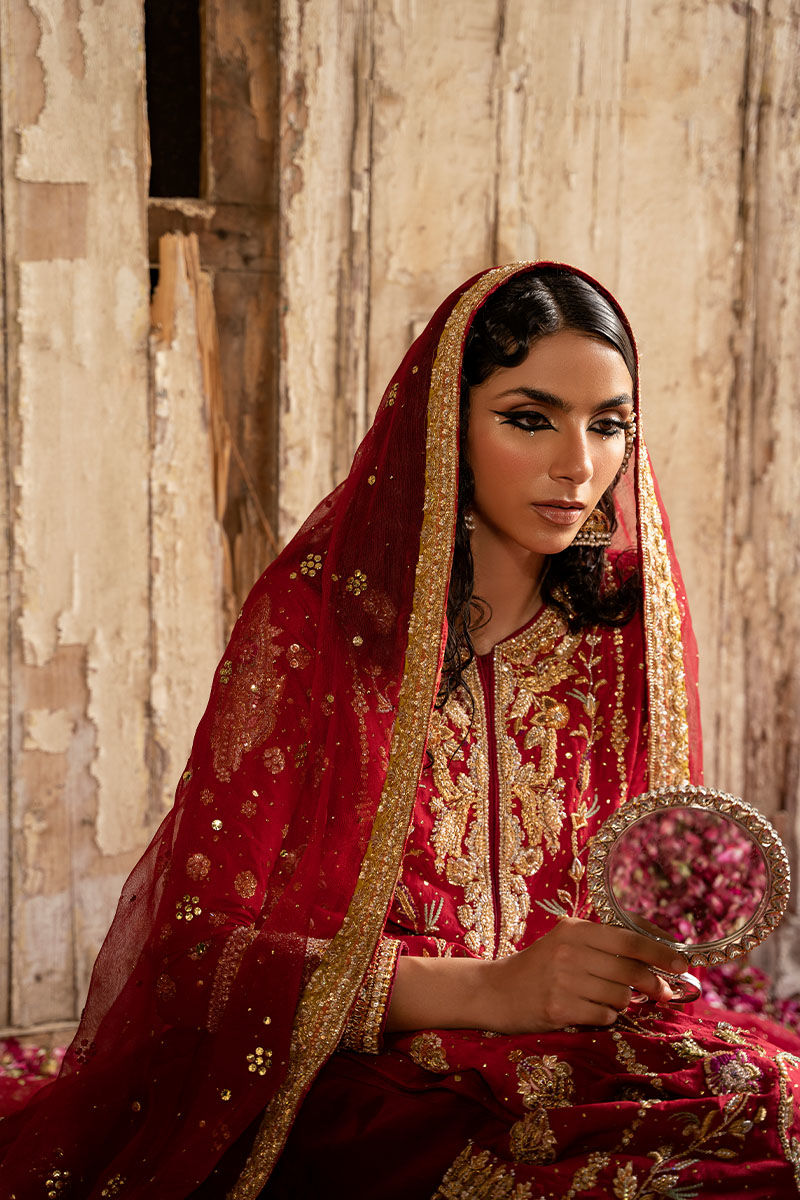 Deep Red Handworked Raw Silk Salwar Kameez (3-Piece) - Image 7