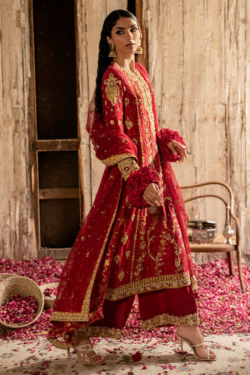 Deep Red Handworked Raw Silk Salwar Kameez (3-Piece) - Image 8