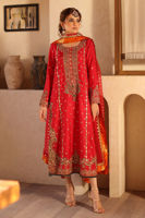 Pakistani Red Embroidered Raw Silk Salwar Kameez (3-Piece) - Image 2