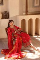 Pakistani Red Embroidered Raw Silk Salwar Kameez (3-Piece) - Image 5