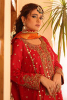 Pakistani Red Embroidered Raw Silk Salwar Kameez (3-Piece) - Image 7