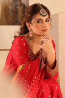Pakistani Red Embroidered Raw Silk Salwar Kameez (3-Piece) - Image 8
