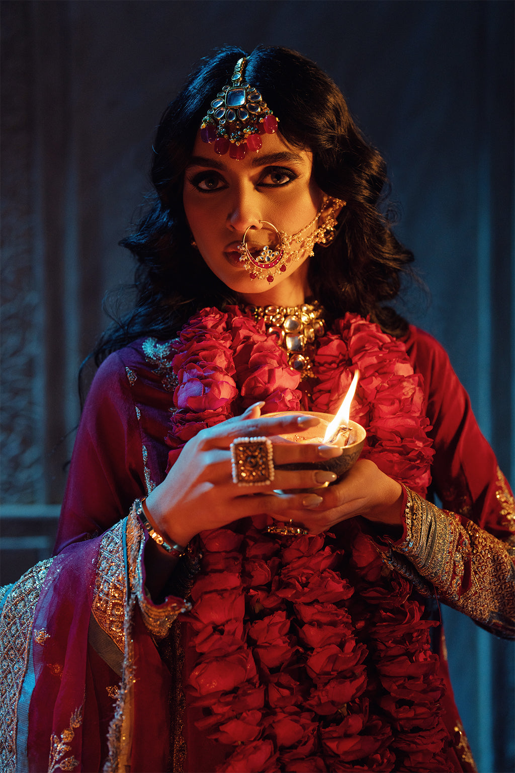 Deep Red Embroidered Raw Silk Salwar Kameez (3-Piece) - Image 6