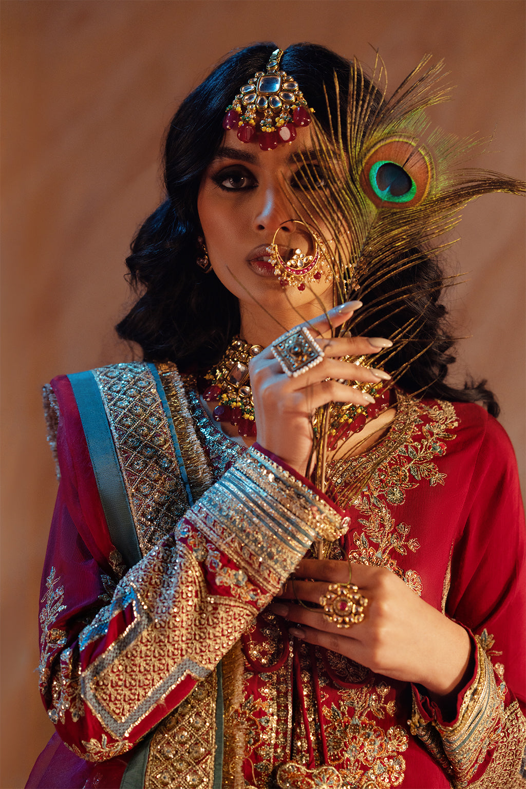 Deep Red Embroidered Raw Silk Salwar Kameez (3-Piece) - Image 7