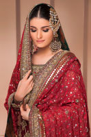 Pakistani Red Embroidered Raw Silk Bridal Shirt (3-Piece) - Image 4