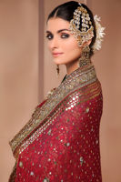 Pakistani Red Embroidered Raw Silk Bridal Shirt (3-Piece) - Image 5