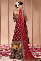 Pakistani Red Embroidered Raw Silk Bridal Shirt (3-Piece) - Image 6