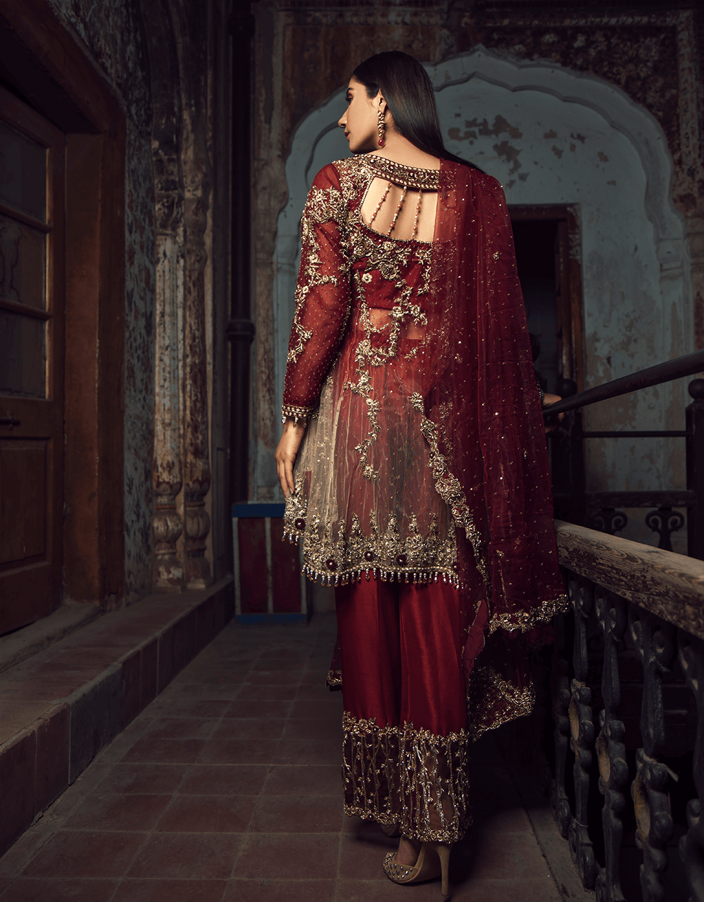 Scarlet Ombre Embellished Net Jacket with Raw Silk Trousers (3-Piece) - Image 2