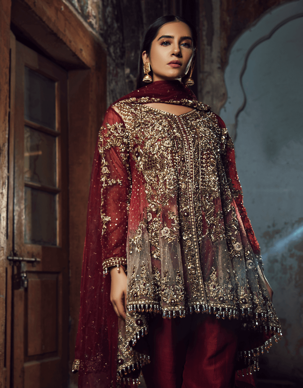 Scarlet Ombre Embellished Net Jacket with Raw Silk Trousers (3-Piece) - Image 3