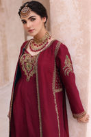 Red Hand-Embellished Raw Silk Long Jacket (2-Piece) - Image 3