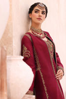 Red Hand-Embellished Raw Silk Long Jacket (2-Piece) - Image 4