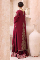 Red Hand-Embellished Raw Silk Long Jacket (2-Piece) - Image 6