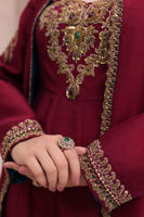 Red Hand-Embellished Raw Silk Long Jacket (2-Piece) - Image 7