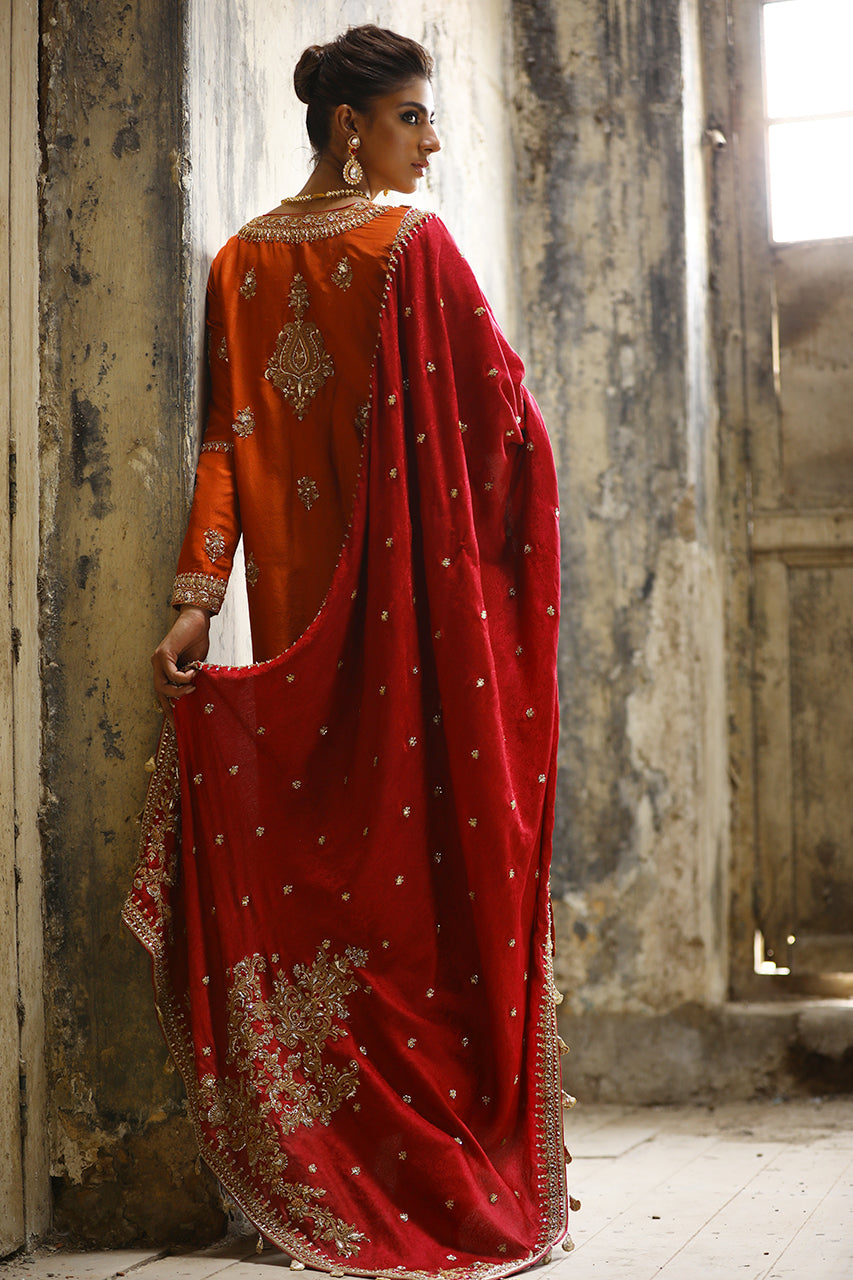 Rust Marori Gota Zardozi Raw Silk Salwar Kameez (3-Piece) - Image 2