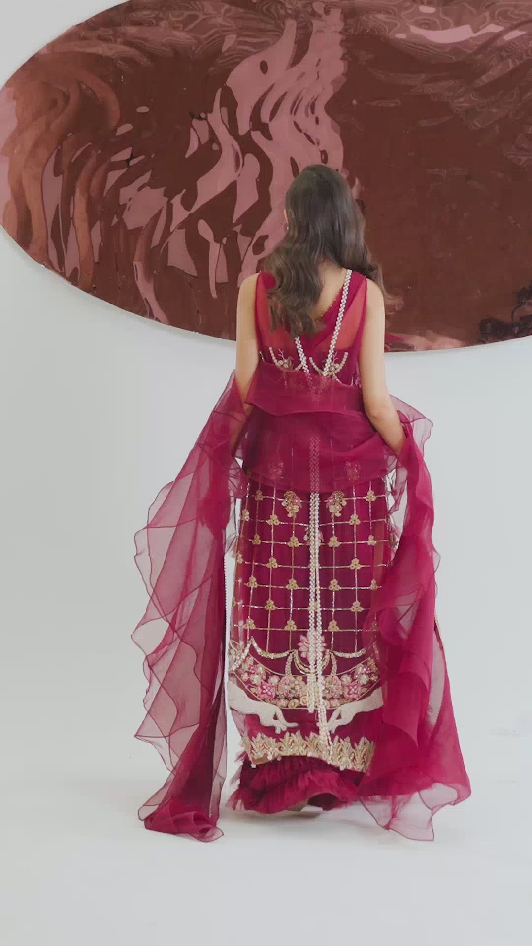 Deep Red Zardozi Net & Raw Silk Salwar Kameez (2-Piece) - Image 10