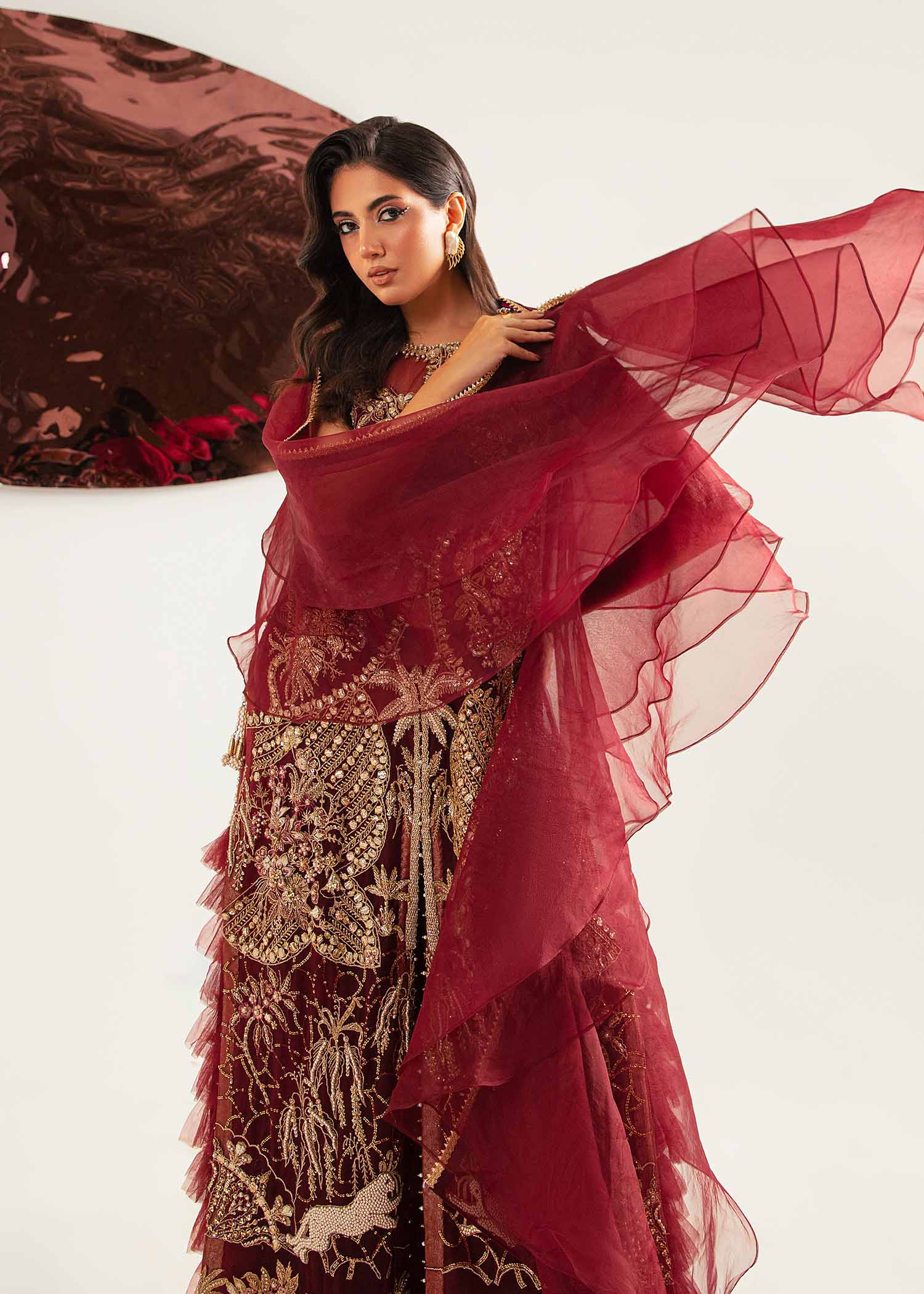 Deep Red Zardozi Net & Raw Silk Salwar Kameez (2-Piece) - Image 7