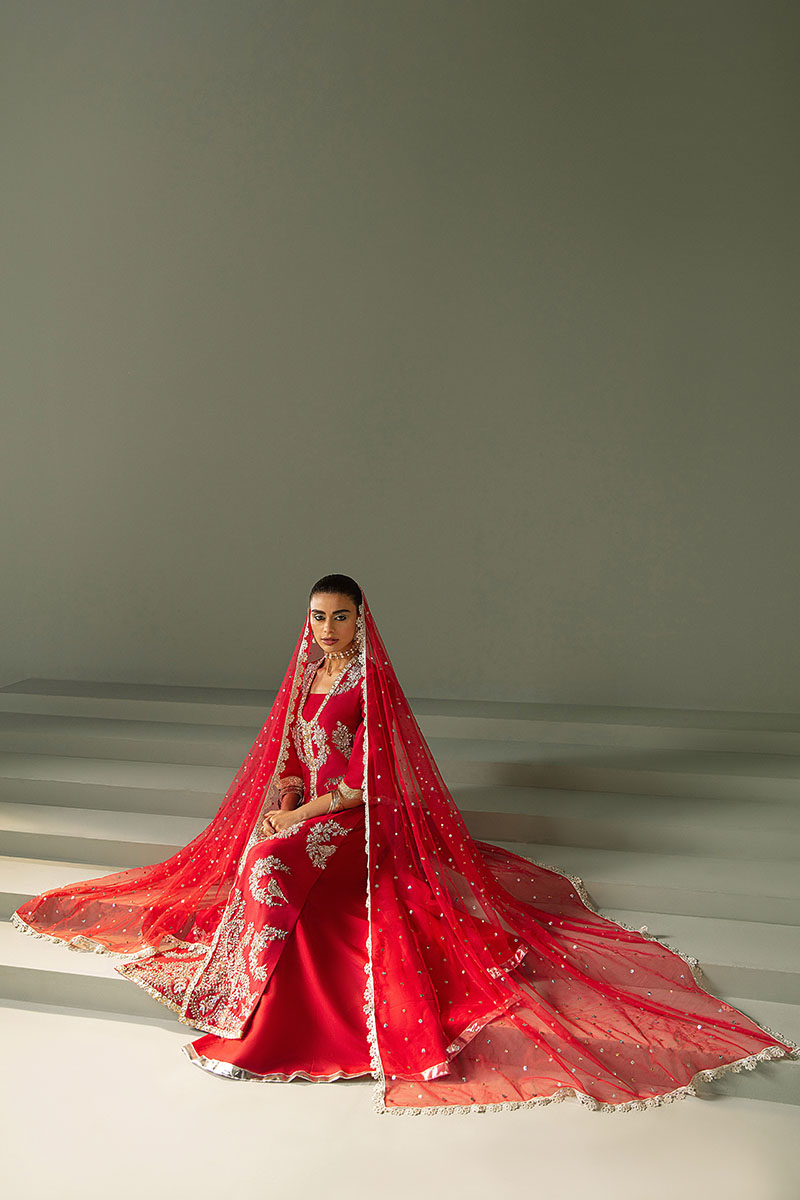 Indian Red Zardozi Embroidered Raw Silk Kameez (3-Piece) - Image 2