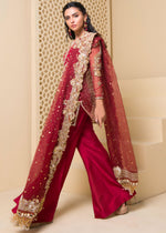 Pakistani Red Embroidered Net & Korean Rawsilk Salwar Kameez (3-Piece) - Image 4