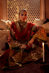 Deep Red Embroidered Rawsilk Bridal Salwar Kameez (3-Piece) - Image 10