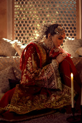 Deep Red Embroidered Rawsilk Bridal Salwar Kameez (3-Piece) - Image 11