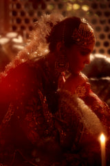 Deep Red Embroidered Rawsilk Bridal Salwar Kameez (3-Piece) - Image 13