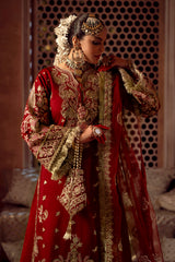 Deep Red Embroidered Rawsilk Bridal Salwar Kameez (3-Piece) - Image 4