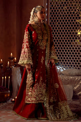 Deep Red Embroidered Rawsilk Bridal Salwar Kameez (3-Piece) - Image 5