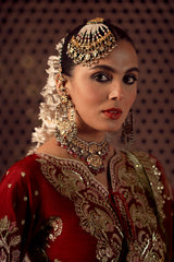 Deep Red Embroidered Rawsilk Bridal Salwar Kameez (3-Piece) - Image 6