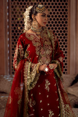 Deep Red Embroidered Rawsilk Bridal Salwar Kameez (3-Piece) - Image 8