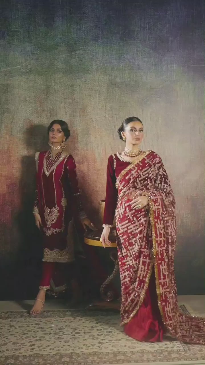 Deep Red Embroidered Silk Salwar Kameez (3-Piece) - Image 5
