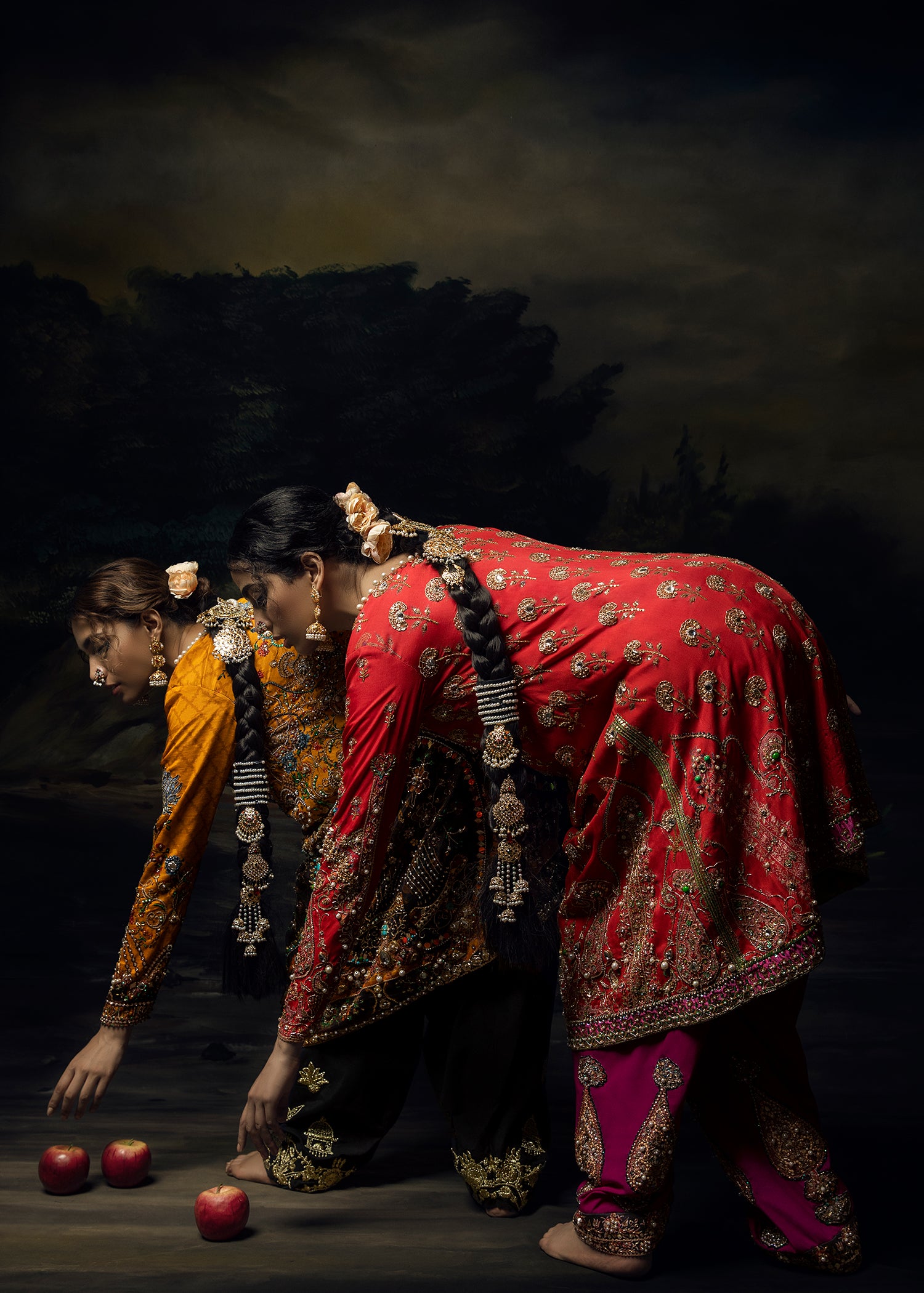 Orange Red Embroidered Silk-Blend Salwar Kameez (3-Piece) - Image 11