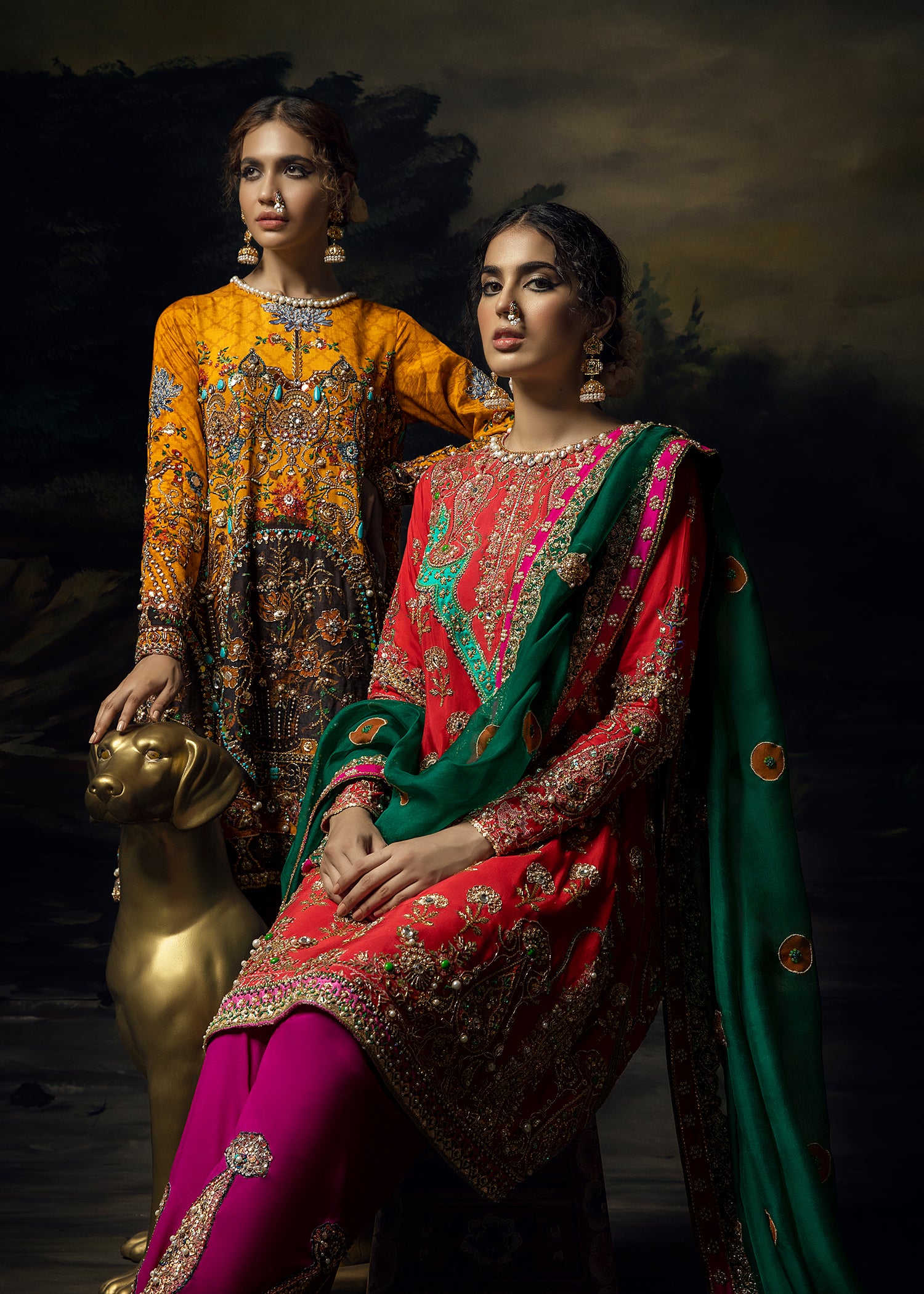 Orange Red Embroidered Silk-Blend Salwar Kameez (3-Piece) - Image 9