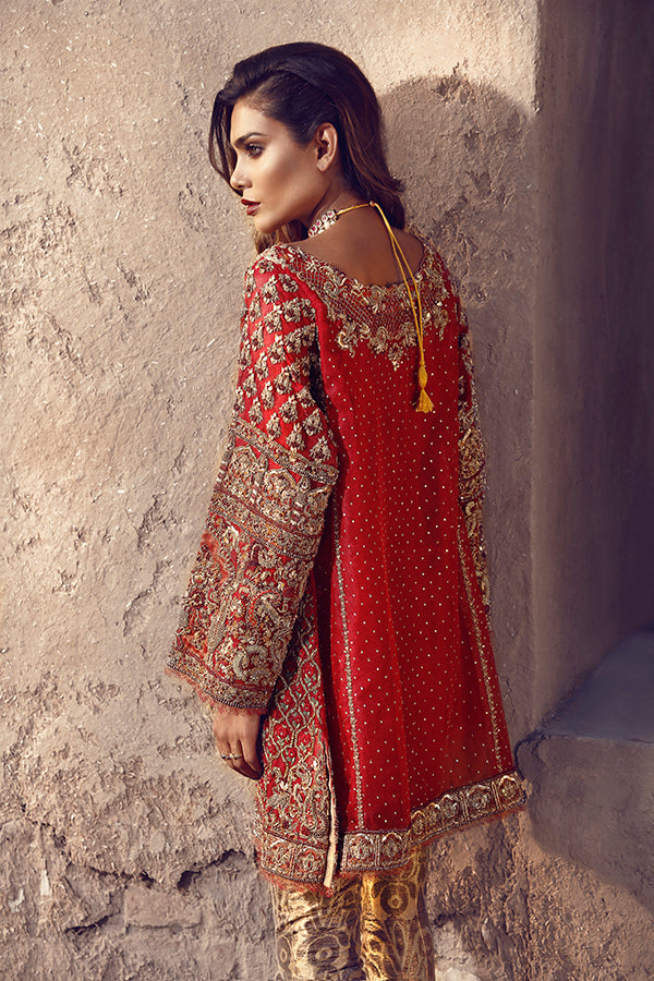 Deep Red Embroidered Silk-Blend Kameez (2-Piece) - Image 3