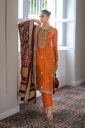 Rust Hand-Embellished Pure Silk Salwar Kameez (3-Piece) - Image 2