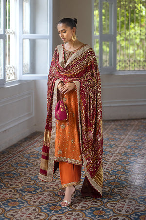 Rust Hand-Embellished Pure Silk Salwar Kameez (3-Piece) - Image 3