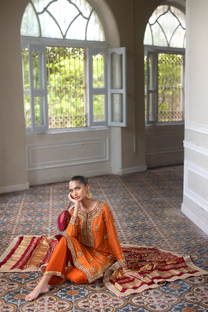 Rust Hand-Embellished Pure Silk Salwar Kameez (3-Piece) - Image 5